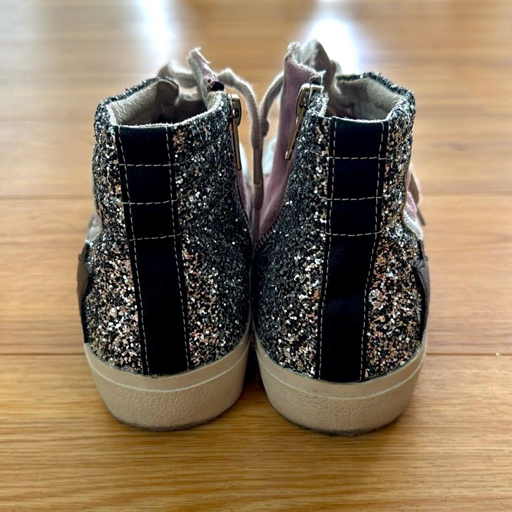 Shu Shop Womens Glitter Star High Top Sneakers Size 10 Silver Pink Fashion - Picture 5 of 10